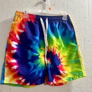 Men's Tie-Dye Rainbow Swim Trunks with Drawstring